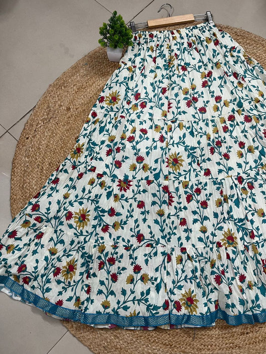 Mulmul Printed Pastel White Shaily Indian Skirt