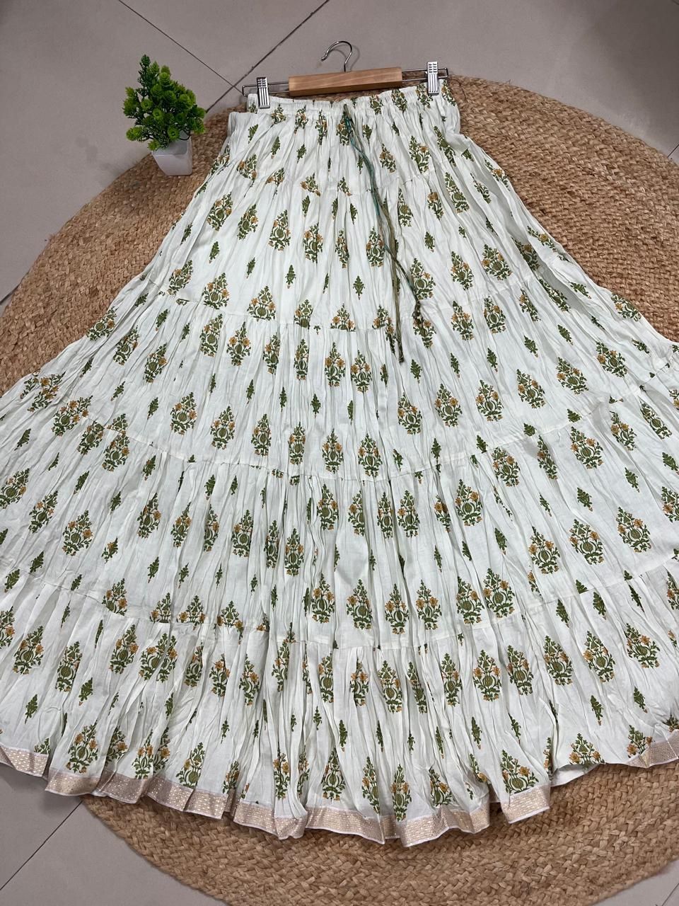Mulmul Printed Pastel Green Gaura Indian Skirt