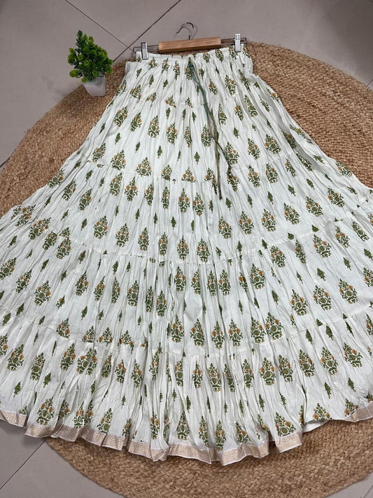 Mulmul Printed Pastel Green Gaura Indian Skirt