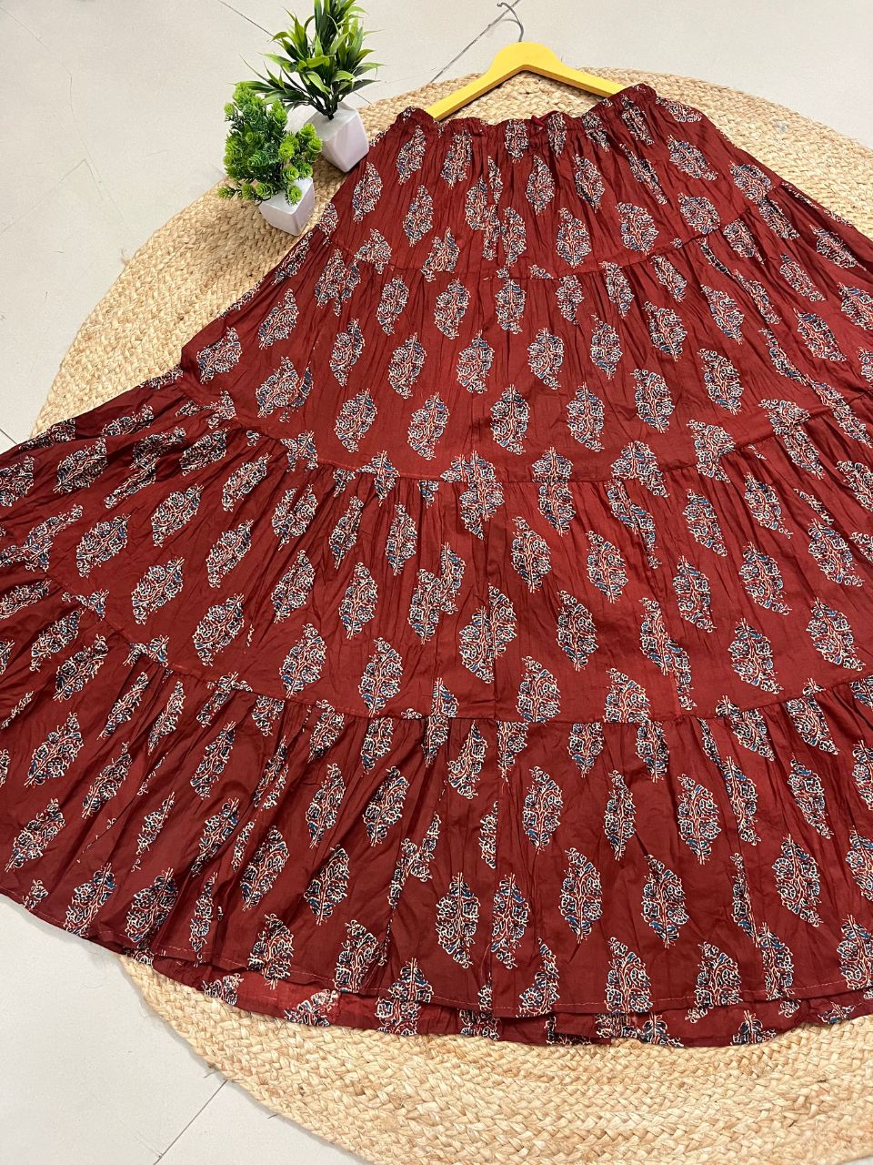 Casual Cotton Printed Brown Keri Indian Skirt