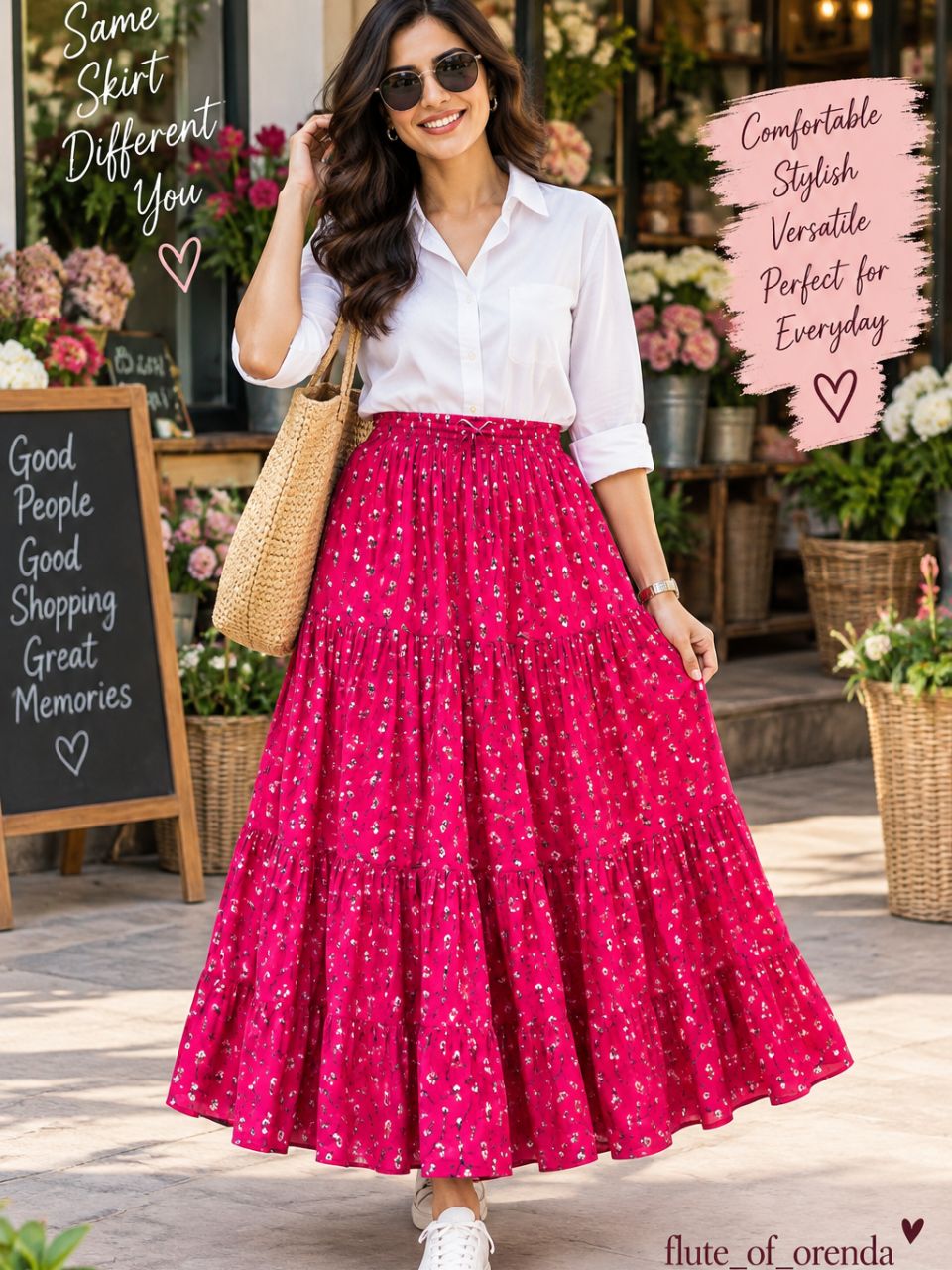 Casual Cotton Printed Fuchsia Pari Indian Skirt