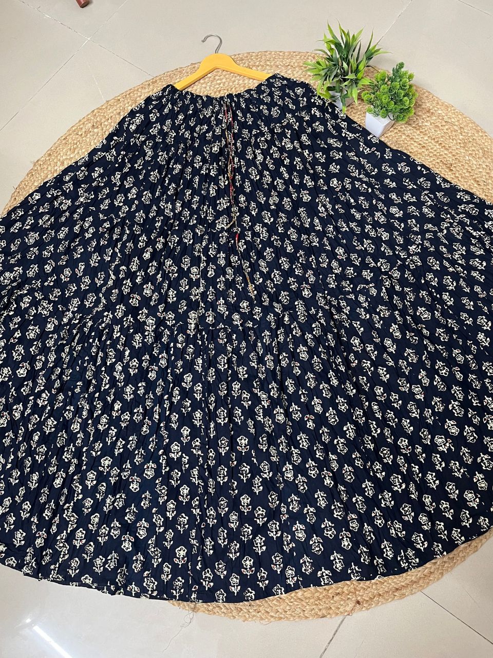 Casual Cotton Navy Blue Floral Naina Indian Skirt