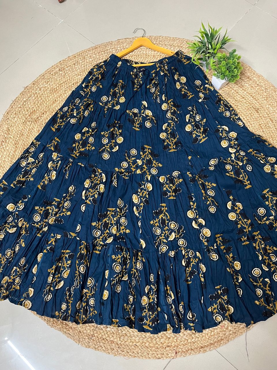 Casual Cotton Navy Blue Floral Nandini Indian Skirt