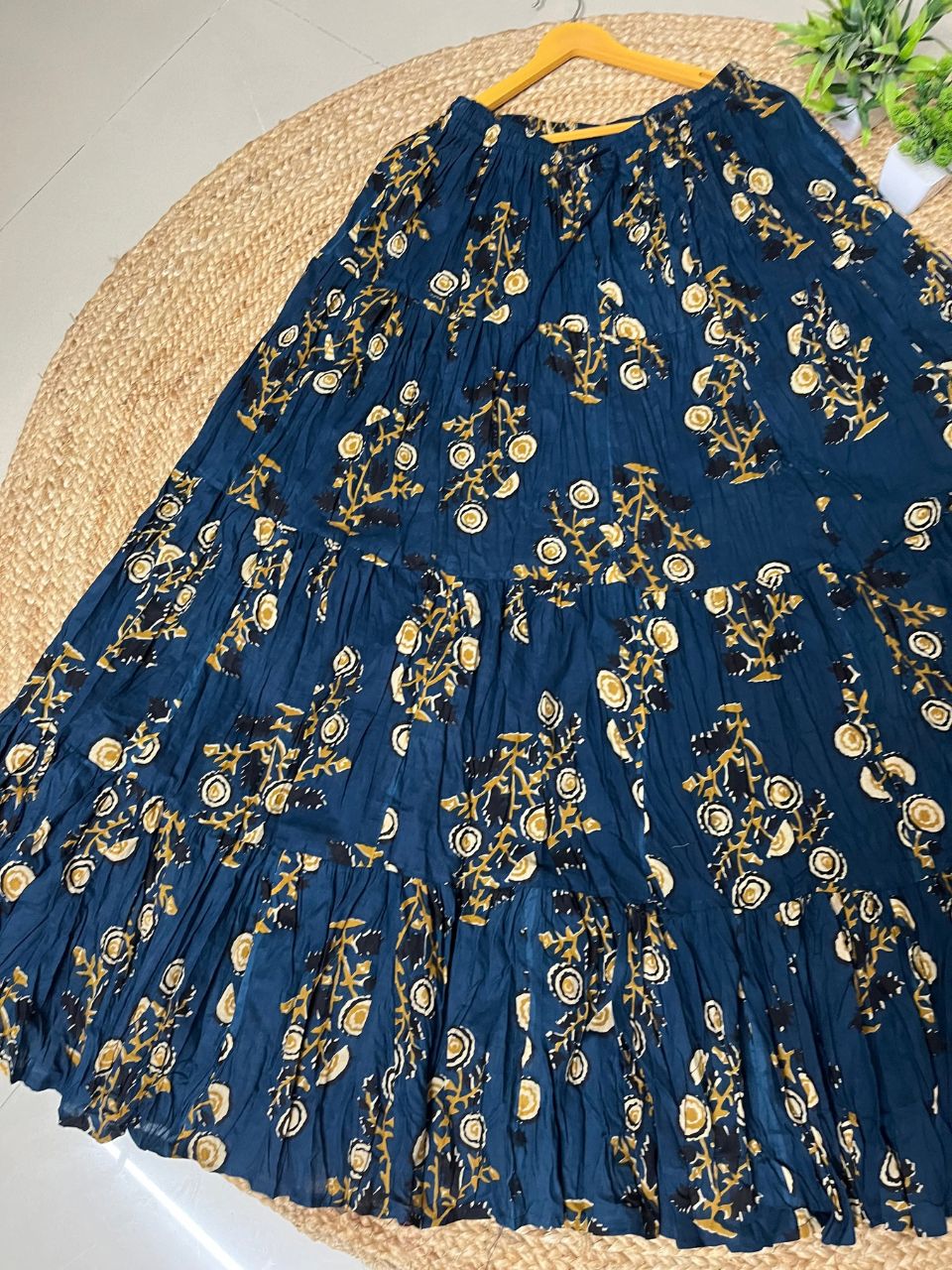 Casual Cotton Navy Blue Floral Nandini Indian Skirt