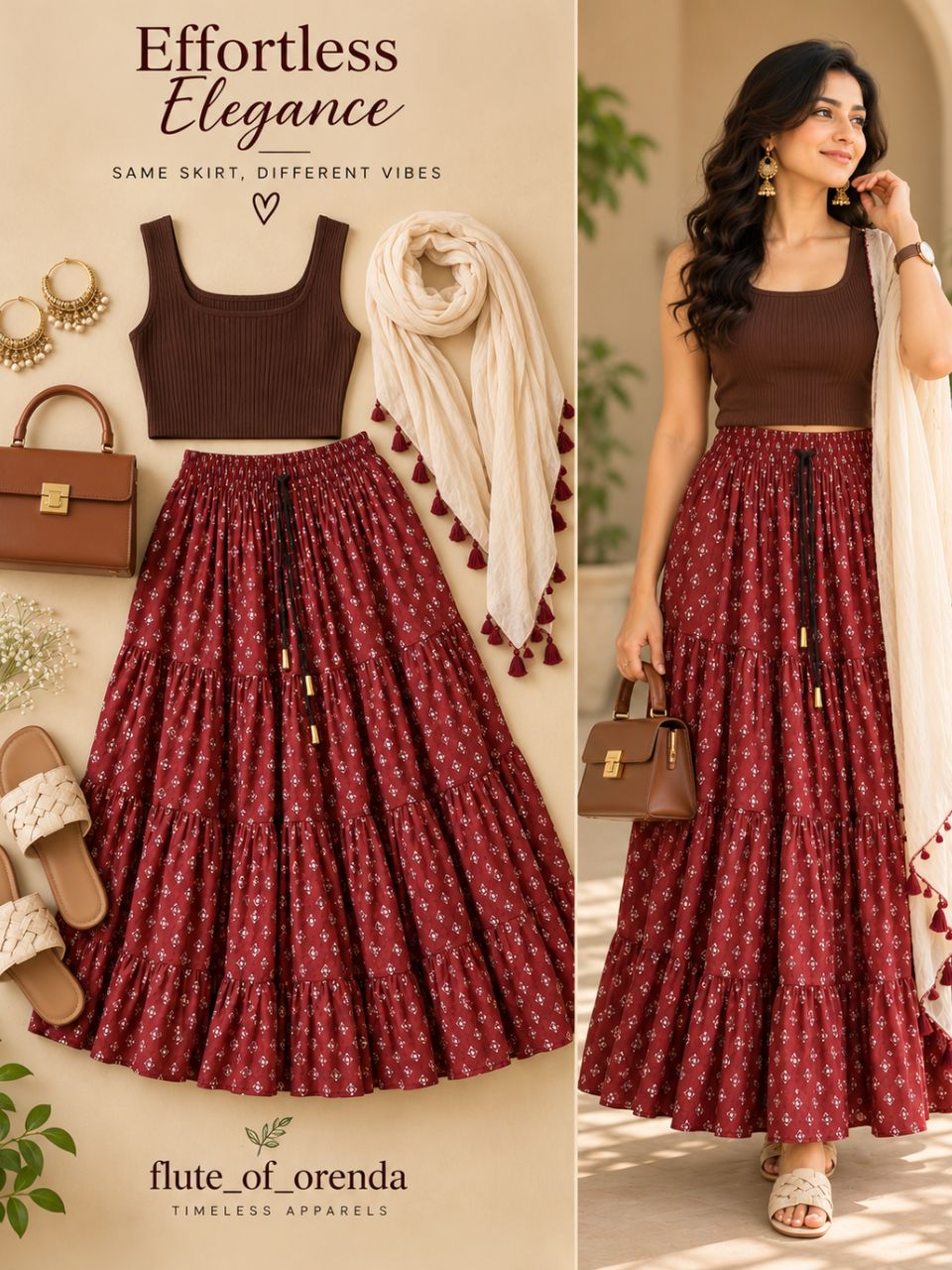 Casual Cotton Maroon Floral Mansi Indian Skirt