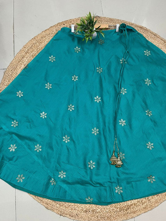 Chanderi Silk Turquoise Taruni Embroidered Indian Skirt