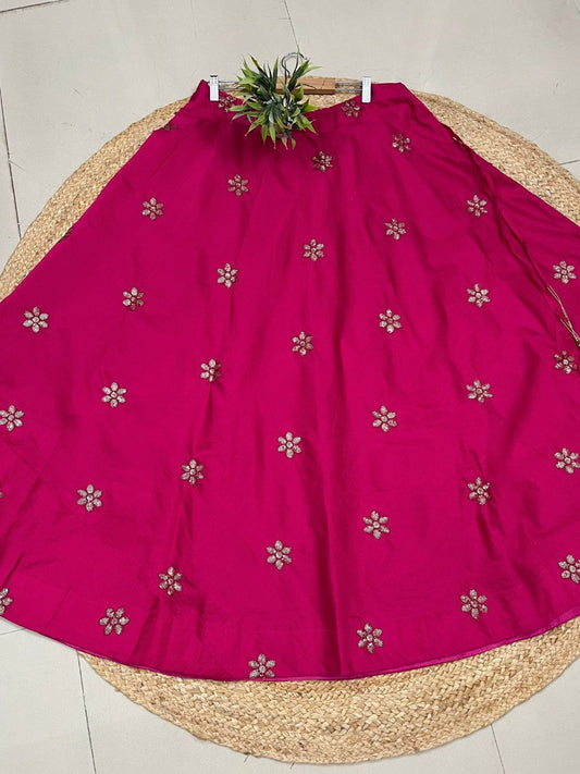 Chanderi Silk Magenta Mili Embroidered Indian Skirt