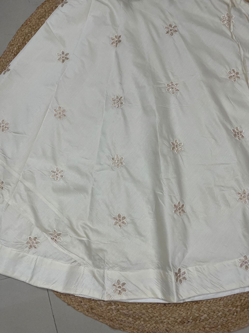 Chanderi Silk Cream Ciyara Embroidered Indian Skirt