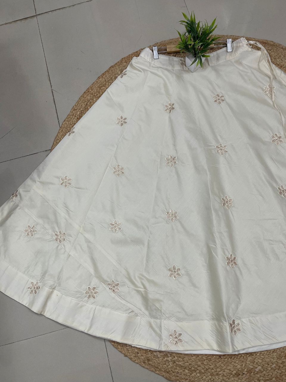 Chanderi Silk Cream Ciyara Embroidered Indian Skirt