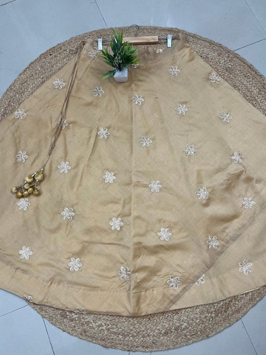 Chanderi Silk Beige Bela Embroidered Indian Skirt