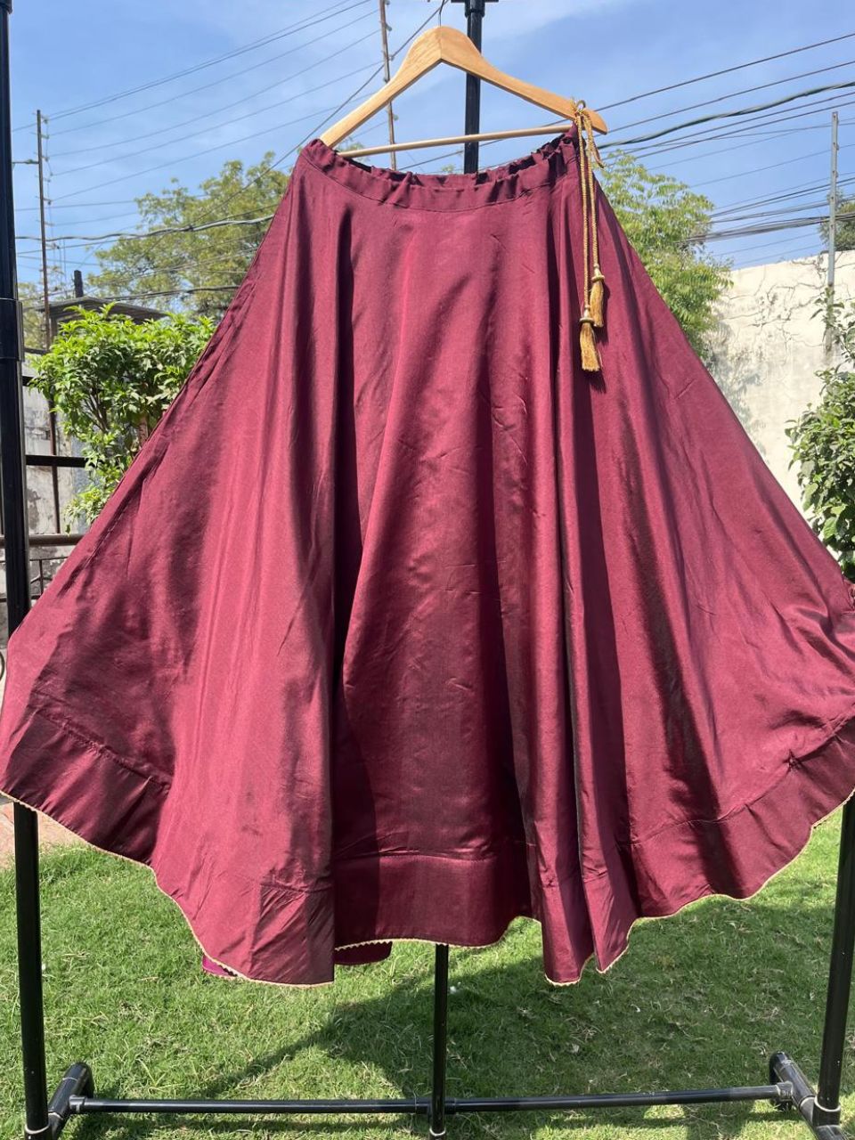 Flared Maroon Radha Silk Indian Skirt