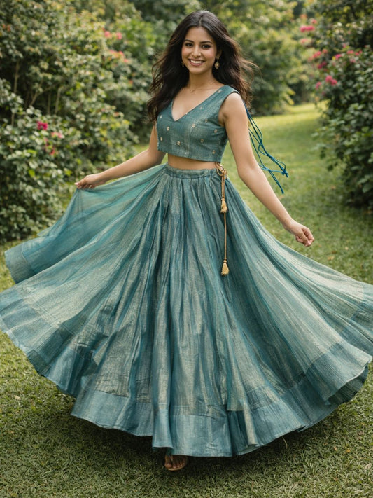 Teal Crush Tissue Gunna Wedding Lehenga