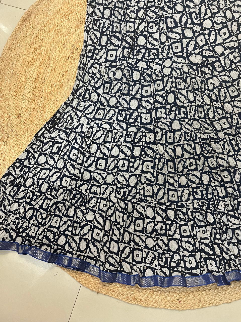 Jaipuri Tiered Cotton Navy Blue Navya Indian Skirt