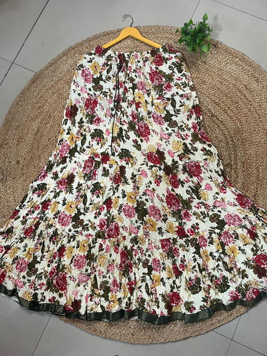 Jaipuri Tiered Cotton White Vibha Indian Skirt