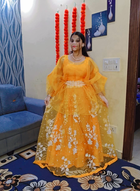 Yellow Yami Net Lehenga