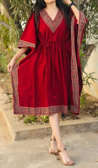 Trendy Cotton Maroon Kaftan