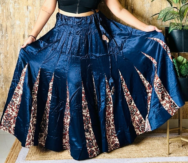 Mashru Blue Ajrakh Indian Skirt | flute of orenda – flute of orenda