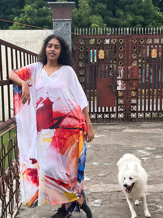 White Digital Print Kaftan