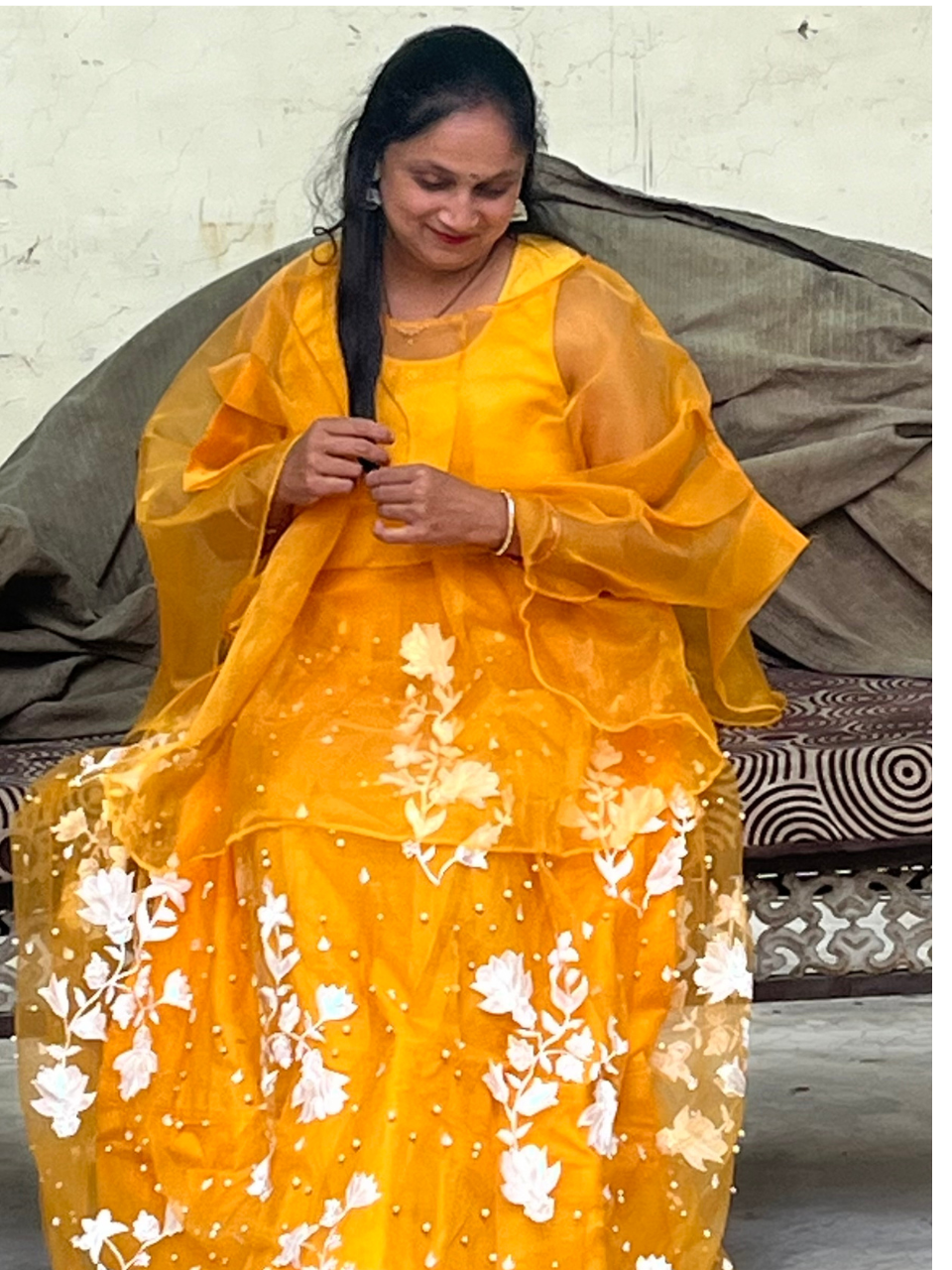 Yellow Yami Net Lehenga