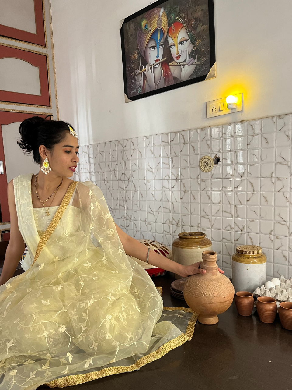 Yellow canary Organza Silk Lehenga