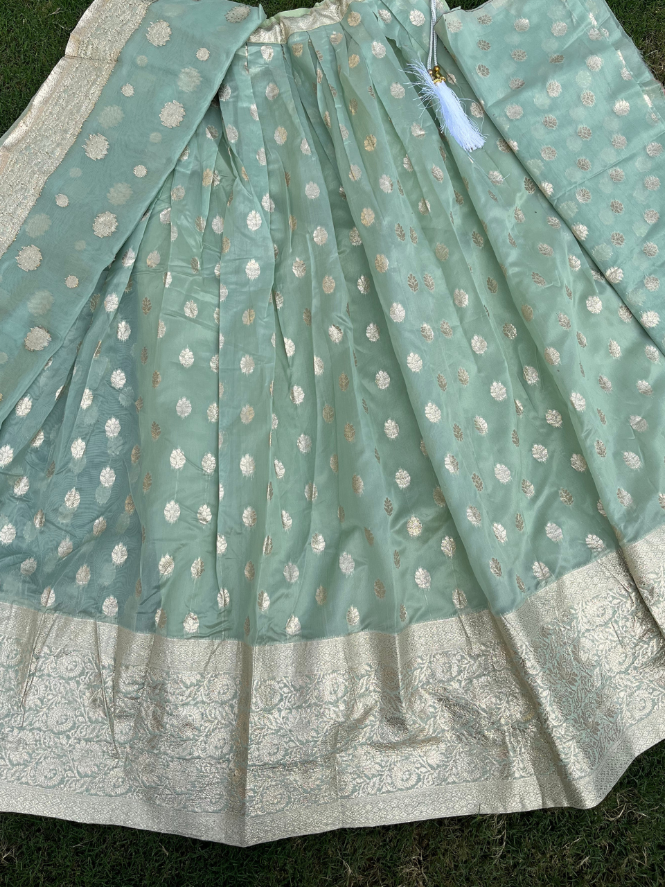 Chanderi Silk Pista Green Lehenga